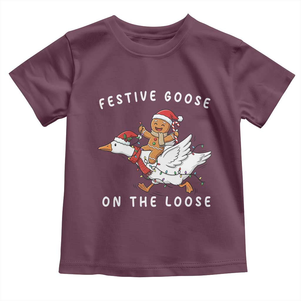 Festive Goose On The Loose Christmas Toddler T Shirt Funny Goose Gingerbread Xmas - Wonder Print Shop