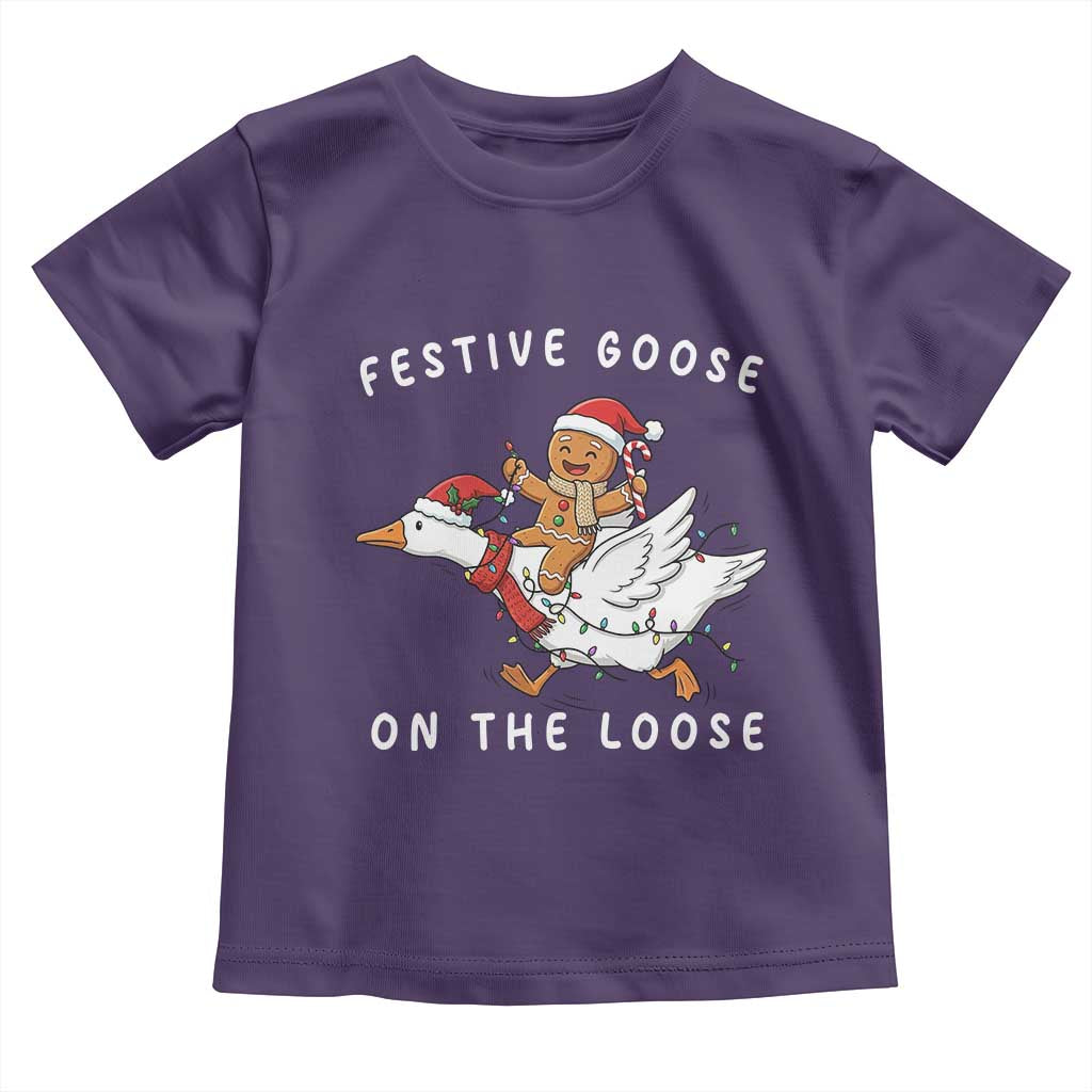 Festive Goose On The Loose Christmas Toddler T Shirt Funny Goose Gingerbread Xmas - Wonder Print Shop
