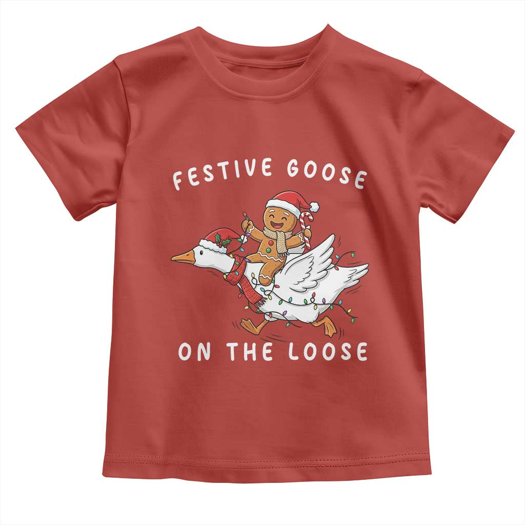 Festive Goose On The Loose Christmas Toddler T Shirt Funny Goose Gingerbread Xmas - Wonder Print Shop
