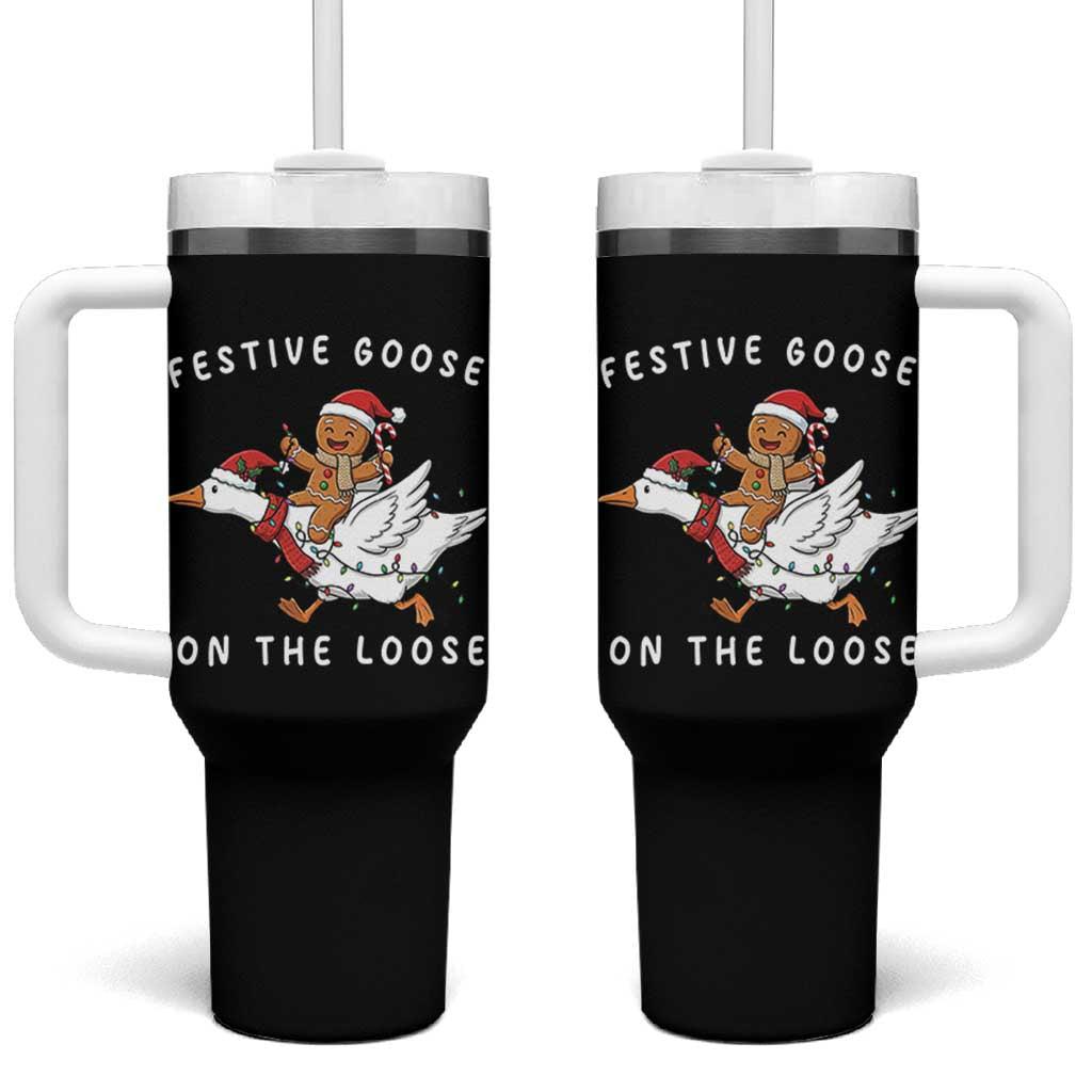 Festive Goose On The Loose Christmas Tumbler With Handle Funny Goose Gingerbread Xmas - Wonder Print Shop