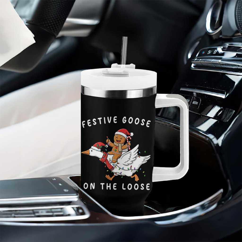 Festive Goose On The Loose Christmas Tumbler With Handle Funny Goose Gingerbread Xmas - Wonder Print Shop