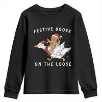 Festive Goose On The Loose Christmas Youth Sweatshirt Funny Goose Gingerbread Xmas - Wonder Print Shop