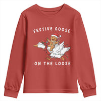 Festive Goose On The Loose Christmas Youth Sweatshirt Funny Goose Gingerbread Xmas - Wonder Print Shop