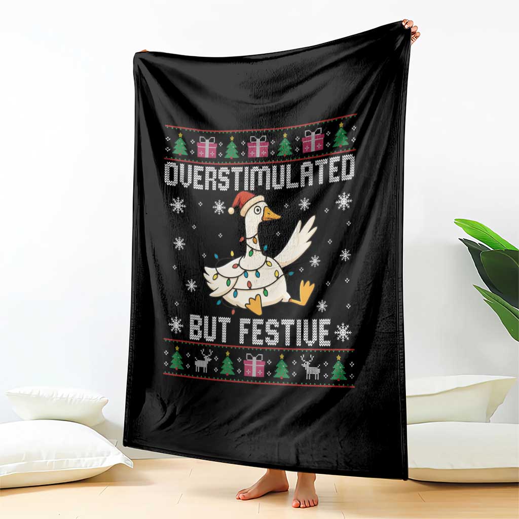 Funny Silly Goose Christmas Throw Blanket Overstimulated But Festive - Wonder Print Shop