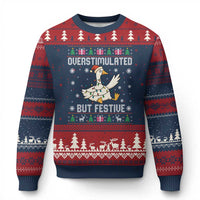 Funny Silly Goose Xmas Ugly Christmas Sweater Overstimulated But Festive - Wonder Print Shop