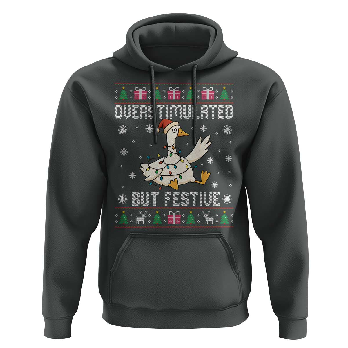 Funny Silly Goose Christmas Hoodie Overstimulated But Festive - Wonder Print Shop
