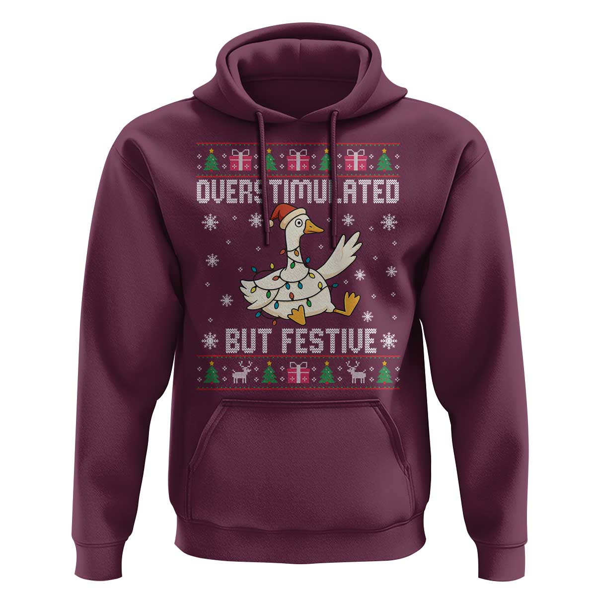Funny Silly Goose Christmas Hoodie Overstimulated But Festive - Wonder Print Shop