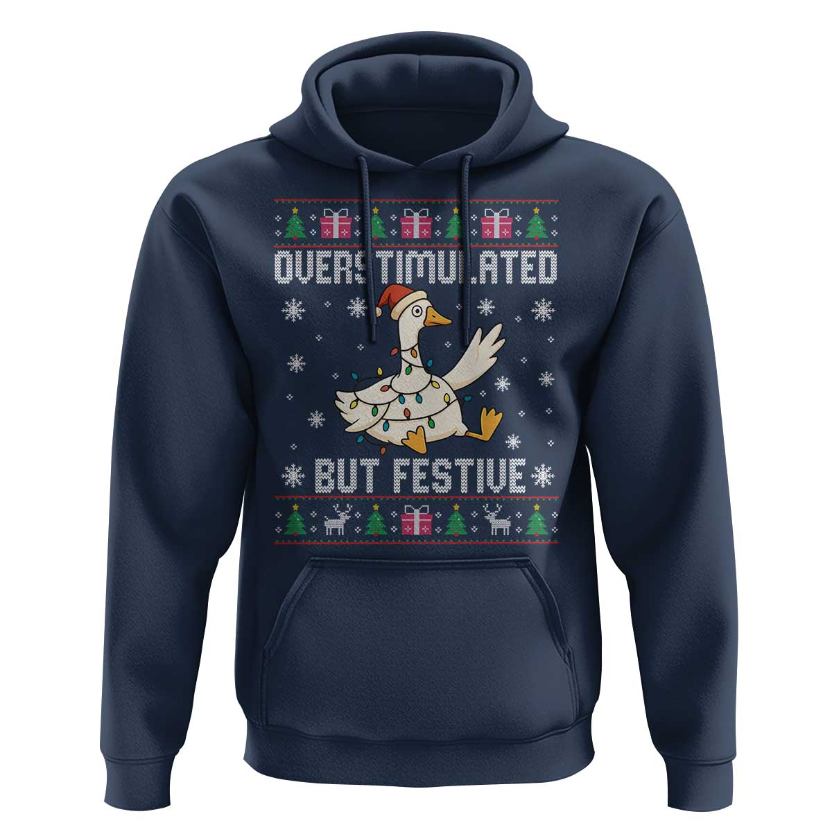 Funny Silly Goose Christmas Hoodie Overstimulated But Festive - Wonder Print Shop