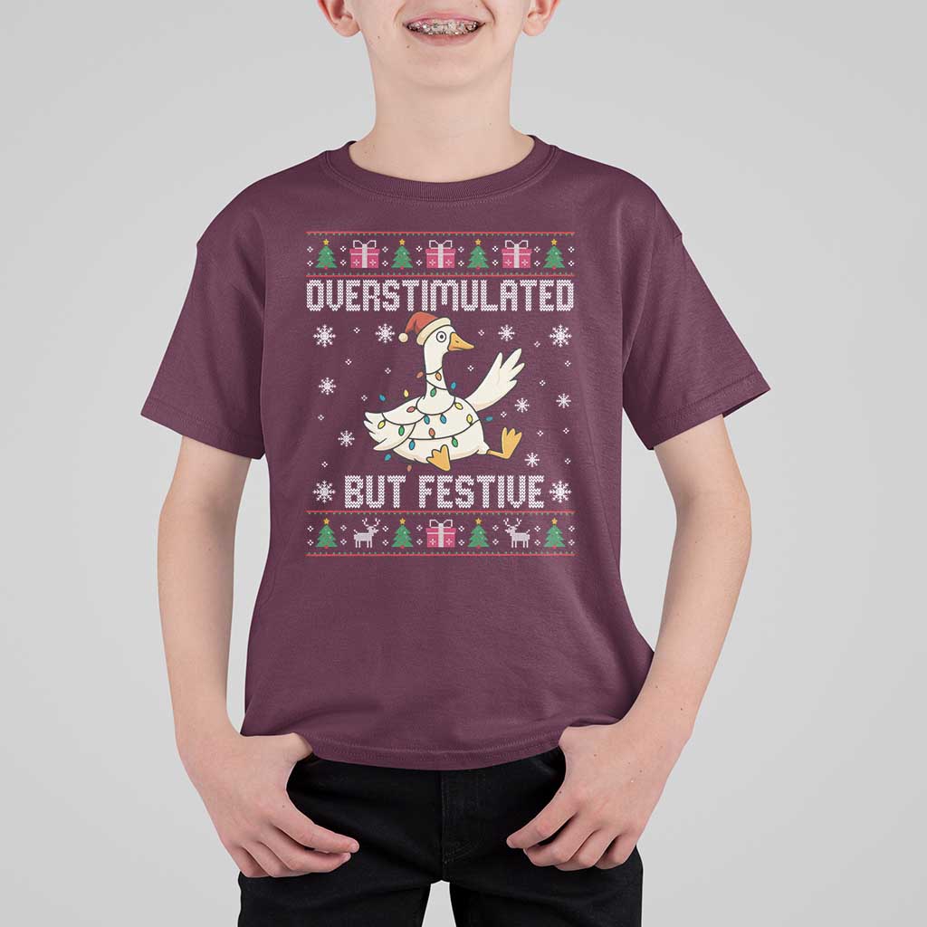 Funny Silly Goose Christmas T Shirt For Kid Overstimulated But Festive - Wonder Print Shop