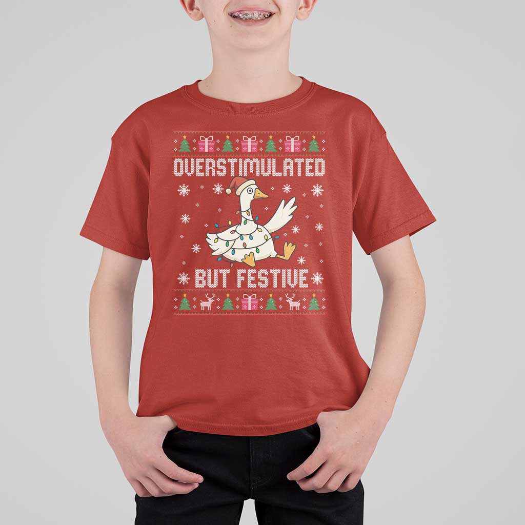 Funny Silly Goose Christmas T Shirt For Kid Overstimulated But Festive - Wonder Print Shop