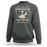 Funny Silly Goose Christmas Sweatshirt Overstimulated But Festive - Wonder Print Shop