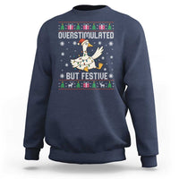 Funny Silly Goose Christmas Sweatshirt Overstimulated But Festive - Wonder Print Shop