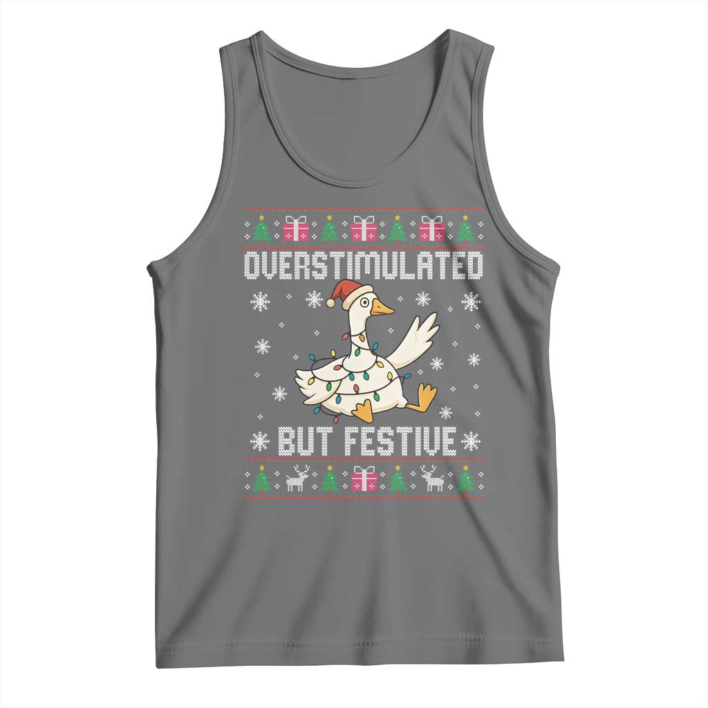 Funny Silly Goose Christmas Tank Top Overstimulated But Festive - Wonder Print Shop