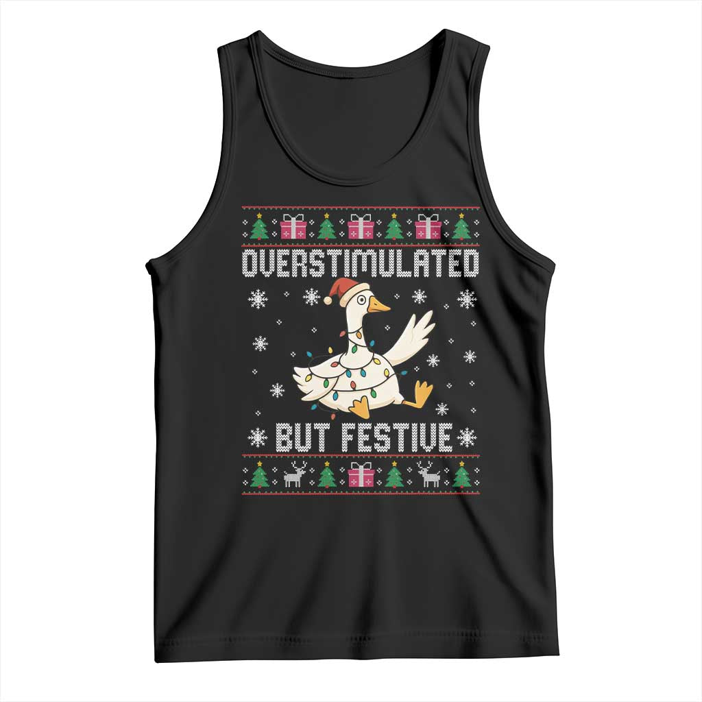Funny Silly Goose Christmas Tank Top Overstimulated But Festive - Wonder Print Shop