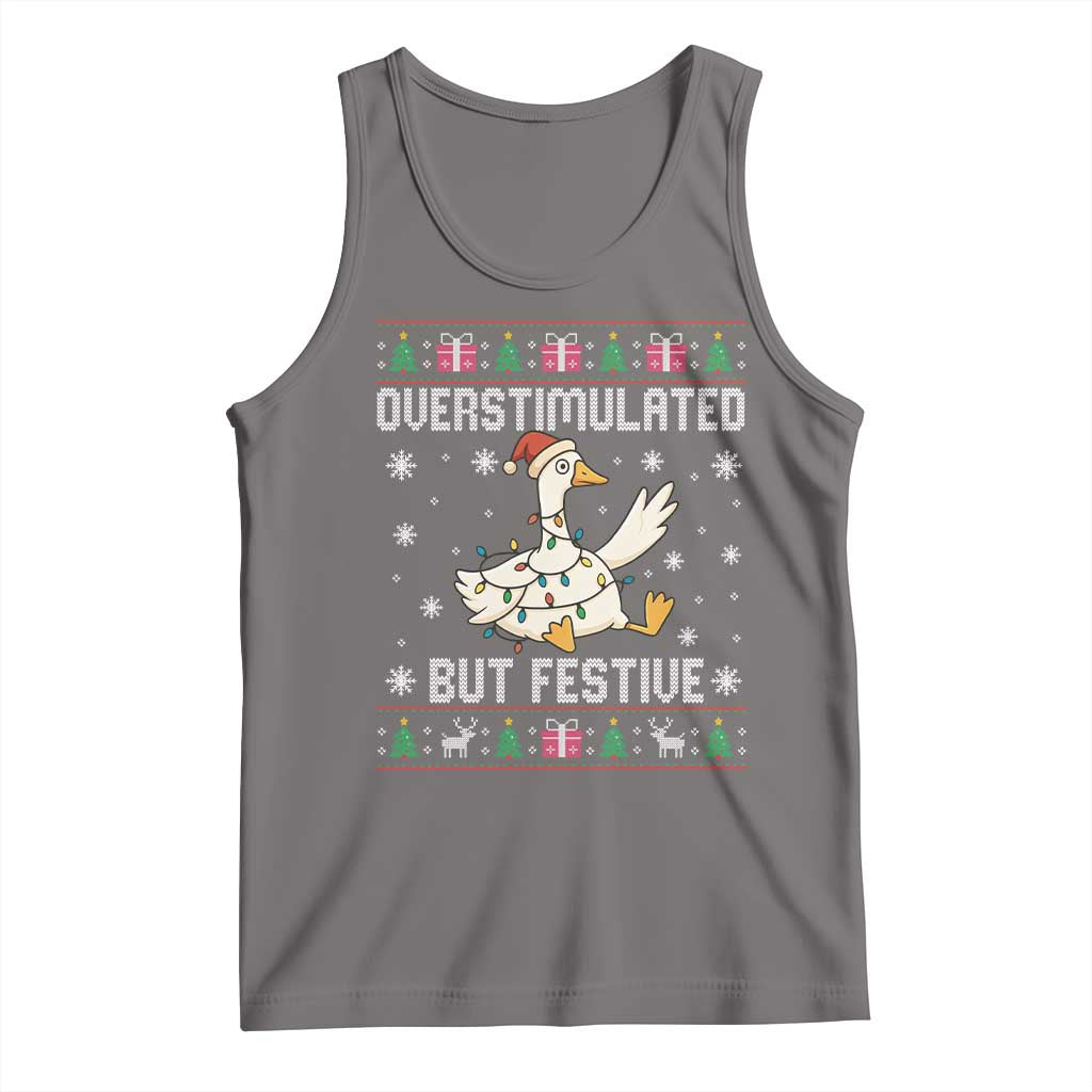 Funny Silly Goose Christmas Tank Top Overstimulated But Festive - Wonder Print Shop