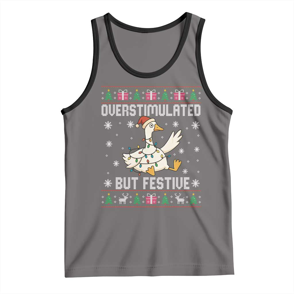Funny Silly Goose Christmas Tank Top Overstimulated But Festive - Wonder Print Shop