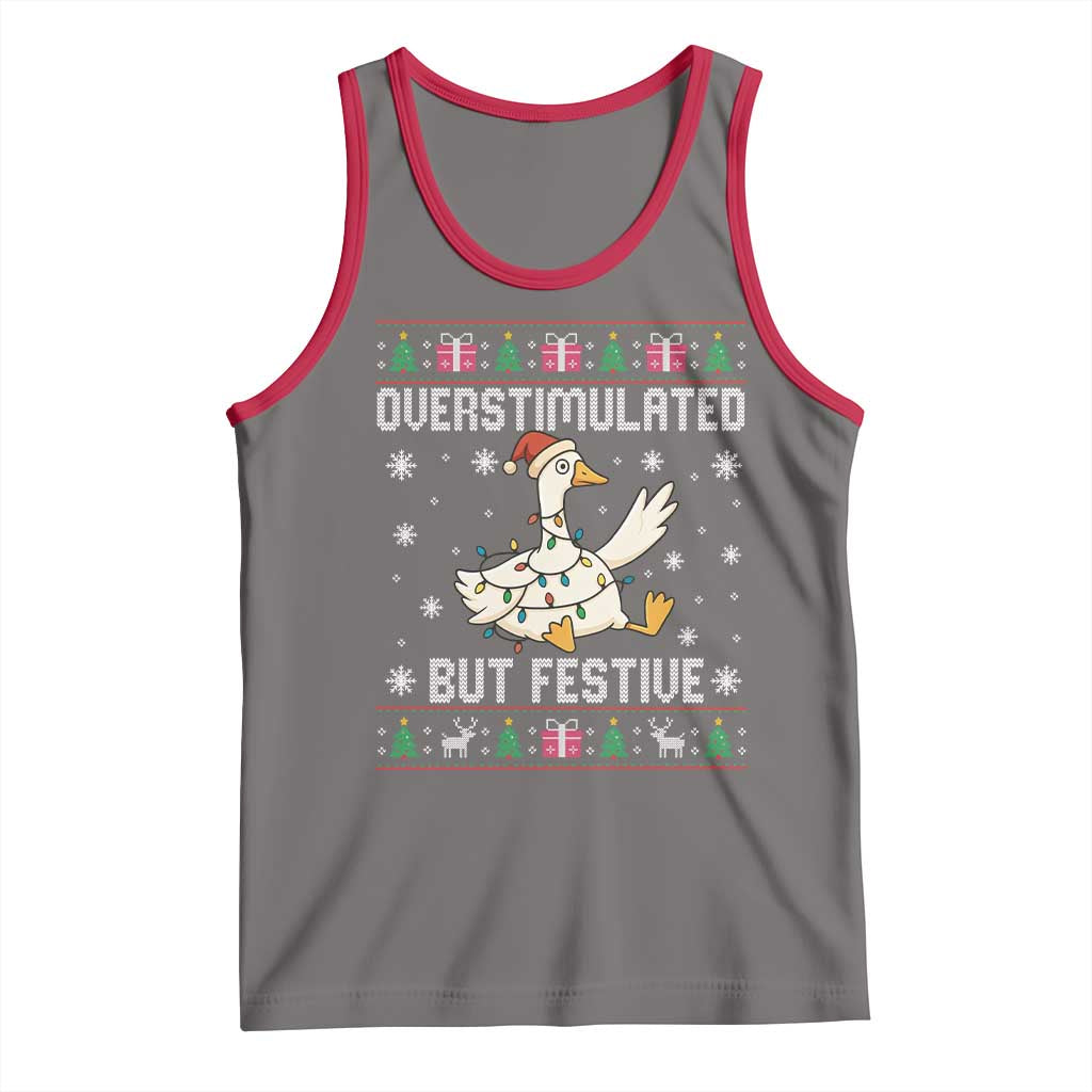 Funny Silly Goose Christmas Tank Top Overstimulated But Festive - Wonder Print Shop
