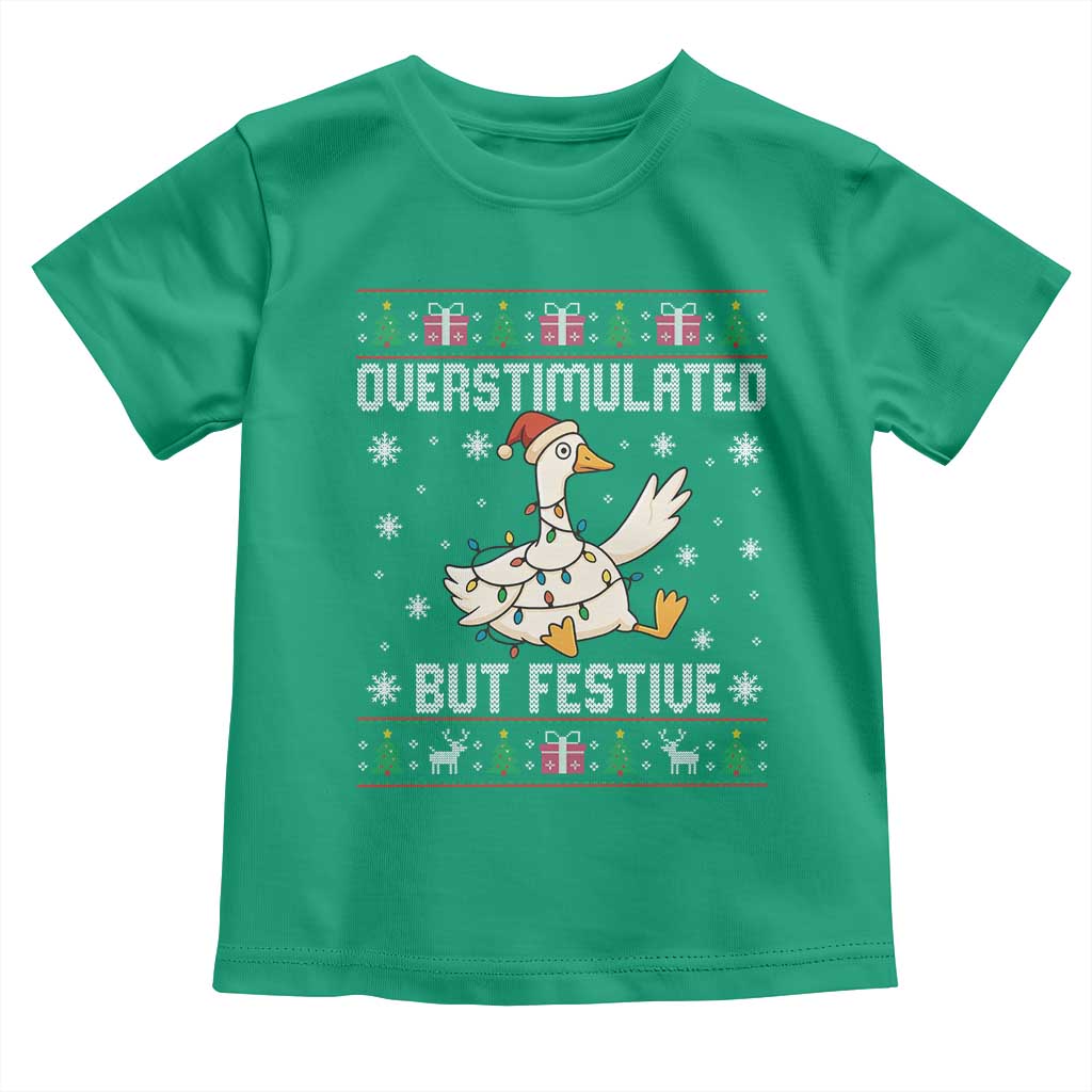Funny Silly Goose Christmas Toddler T Shirt Overstimulated But Festive - Wonder Print Shop