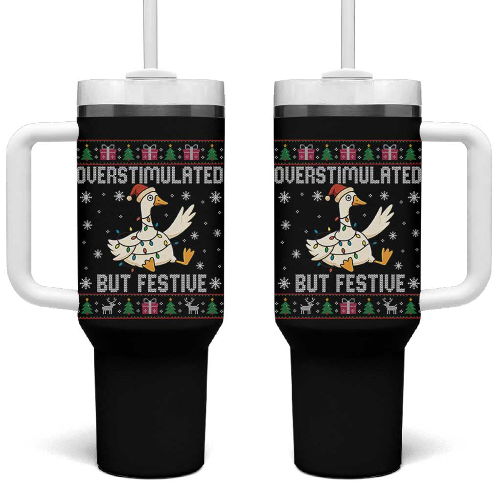 Funny Silly Goose Christmas Tumbler With Handle Overstimulated But Festive - Wonder Print Shop