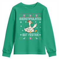 Funny Silly Goose Christmas Youth Sweatshirt Overstimulated But Festive - Wonder Print Shop