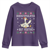 Funny Silly Goose Christmas Youth Sweatshirt Overstimulated But Festive - Wonder Print Shop