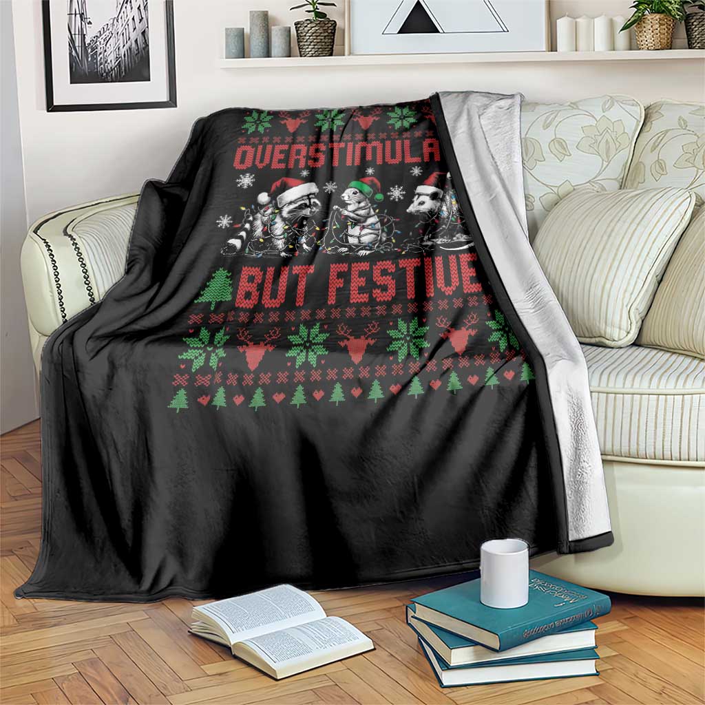 Possum Christmas Throw Blanket Funny Overstimulated But Festive - Wonder Print Shop