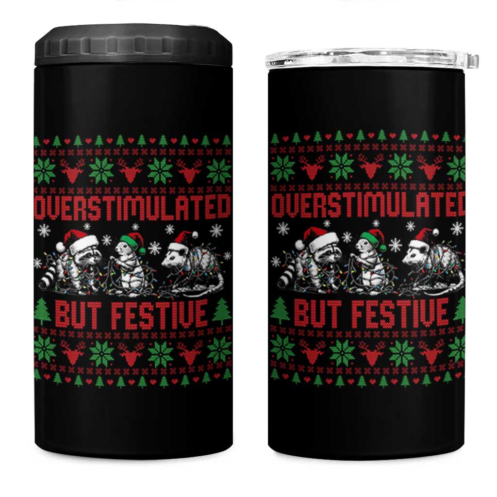 Possum Christmas 4 in 1 Can Cooler Tumbler Funny Overstimulated But Festive - Wonder Print Shop
