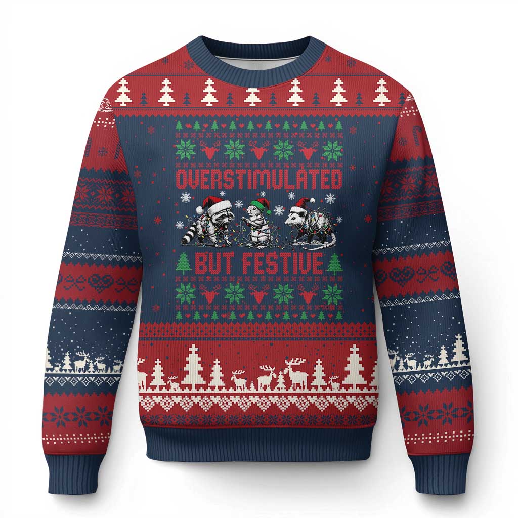Possum Xmas Ugly Christmas Sweater Funny Overstimulated But Festive - Wonder Print Shop