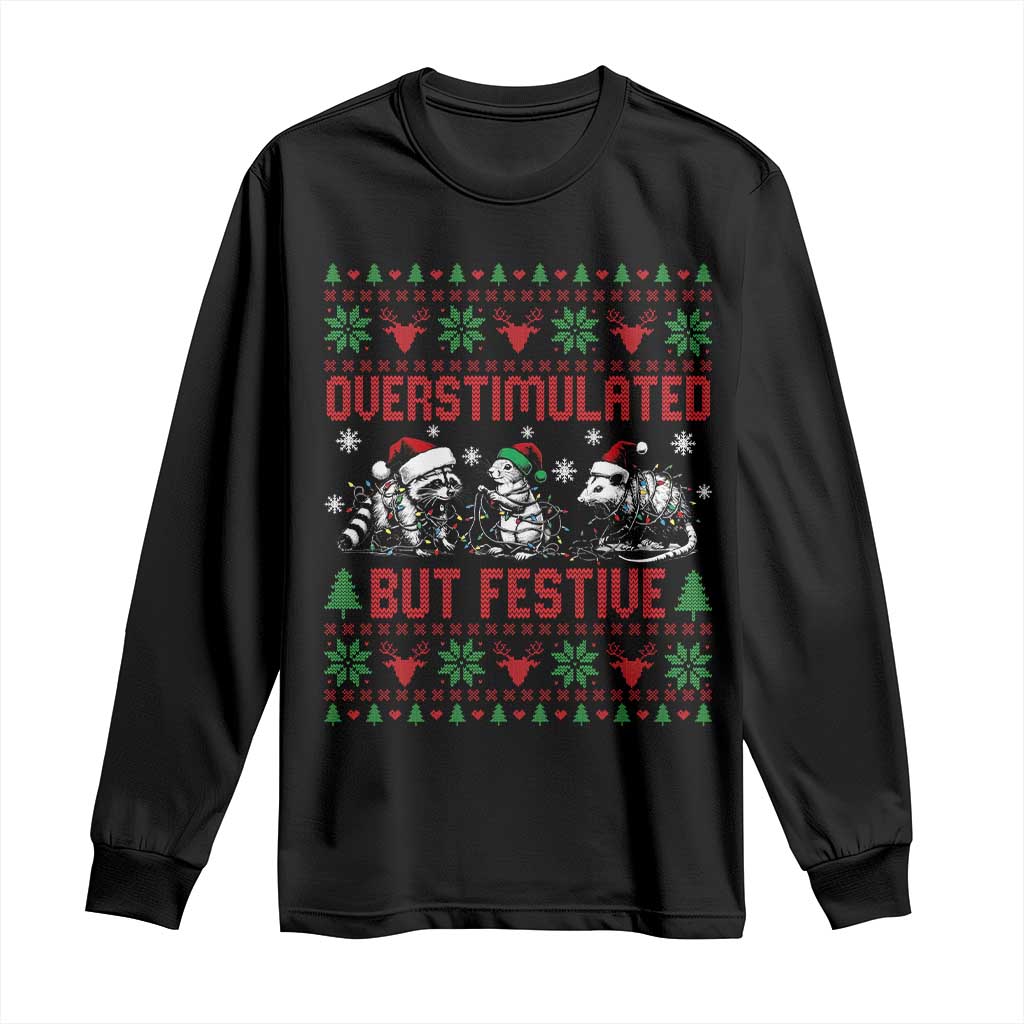 Possum Christmas Long Sleeve Shirt Funny Overstimulated But Festive - Wonder Print Shop
