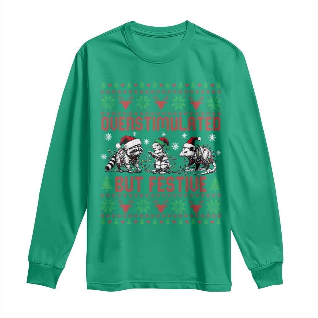 Possum Christmas Long Sleeve Shirt Funny Overstimulated But Festive - Wonder Print Shop