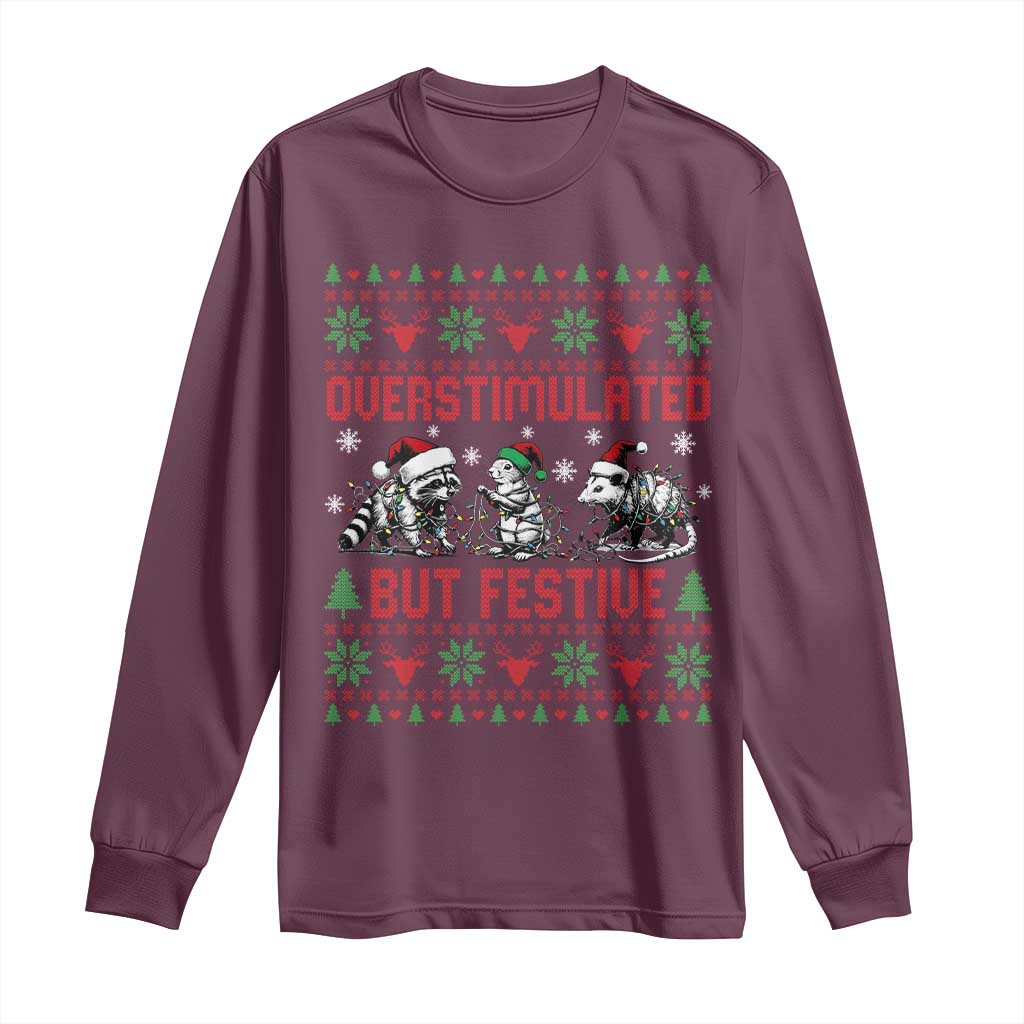 Possum Christmas Long Sleeve Shirt Funny Overstimulated But Festive - Wonder Print Shop