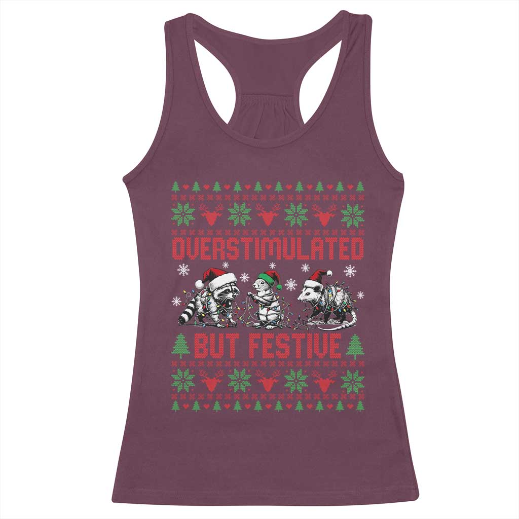 Possum Christmas Racerback Tank Top Funny Overstimulated But Festive - Wonder Print Shop