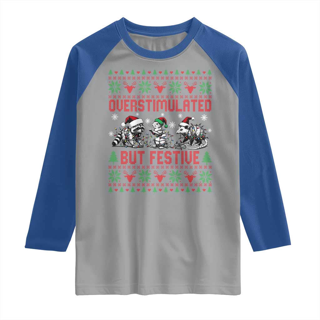 Possum Christmas Raglan Shirt Funny Overstimulated But Festive - Wonder Print Shop