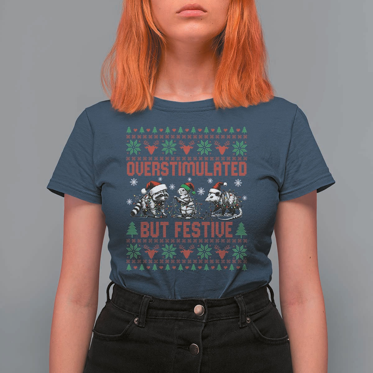 Possum Christmas T Shirt For Women Funny Overstimulated But Festive - Wonder Print Shop