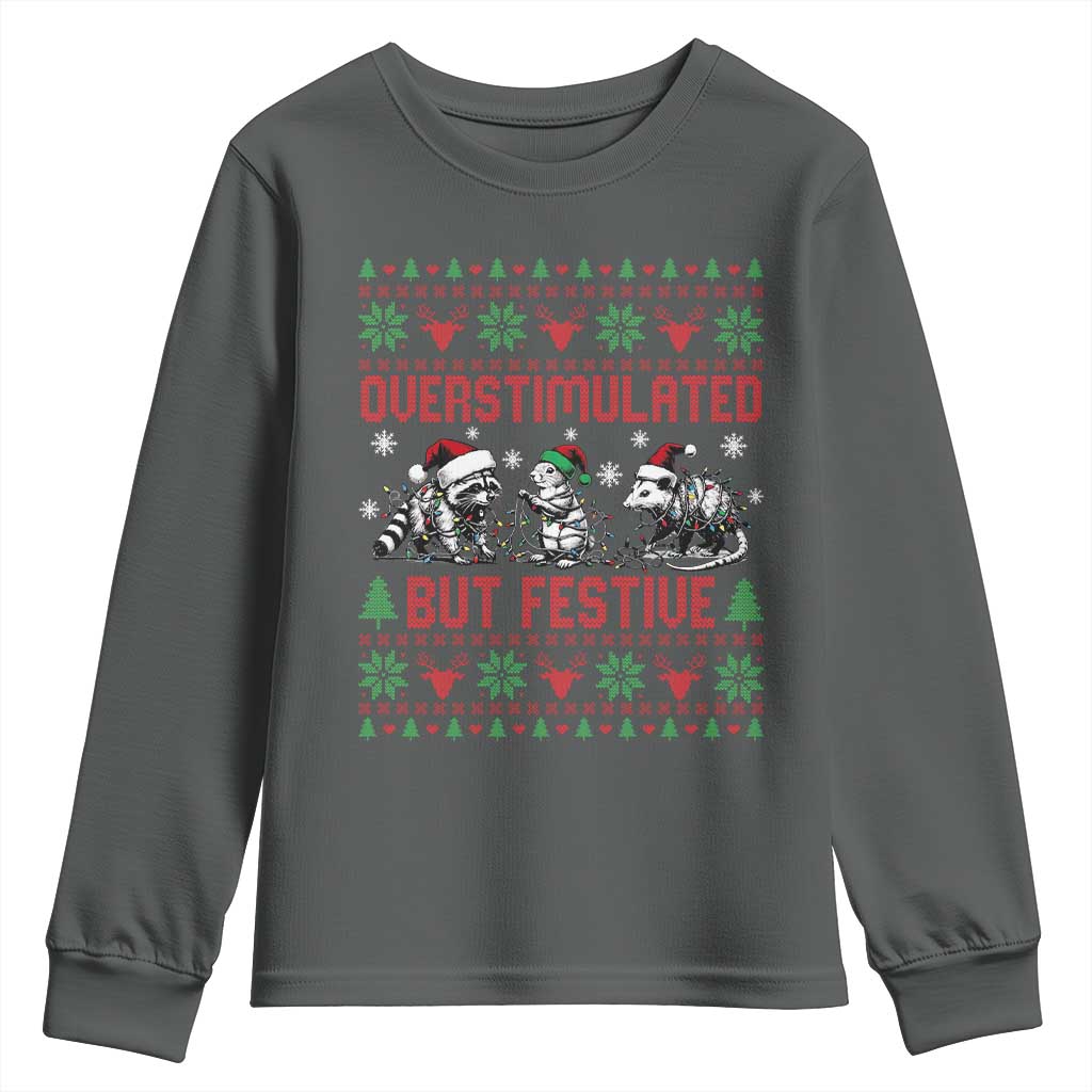 Possum Christmas Youth Sweatshirt Funny Overstimulated But Festive - Wonder Print Shop