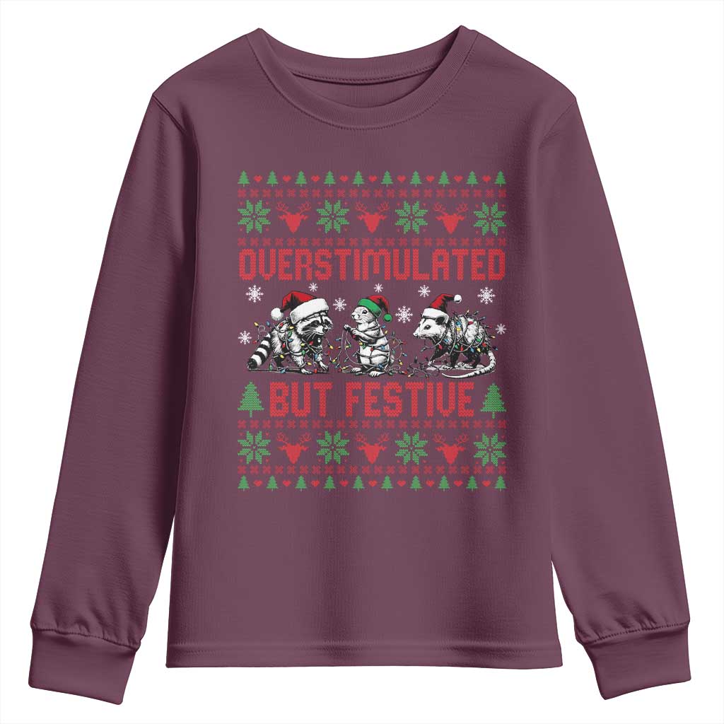 Possum Christmas Youth Sweatshirt Funny Overstimulated But Festive - Wonder Print Shop