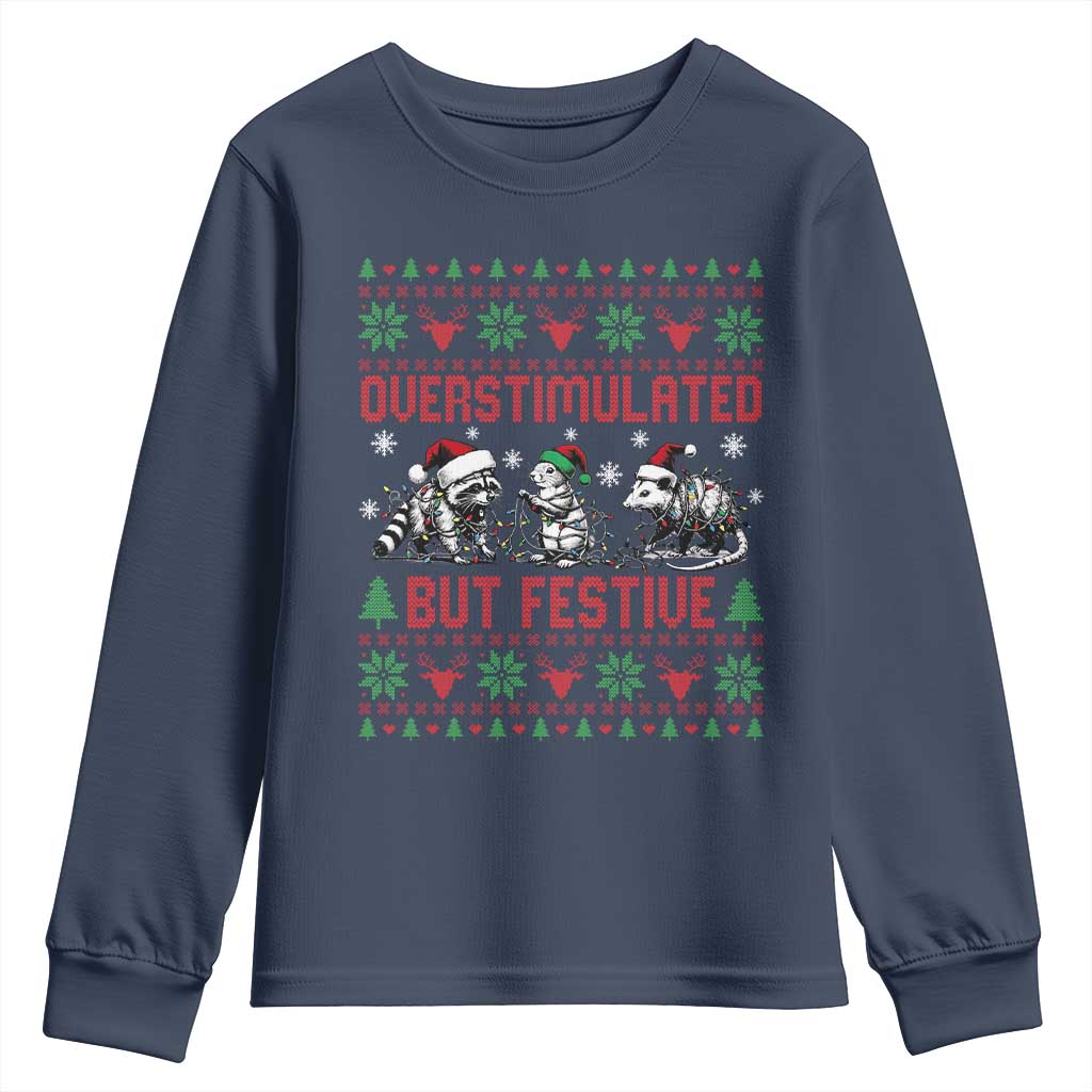 Possum Christmas Youth Sweatshirt Funny Overstimulated But Festive - Wonder Print Shop