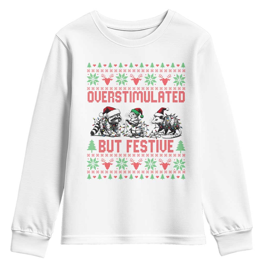 Possum Christmas Youth Sweatshirt Funny Overstimulated But Festive - Wonder Print Shop