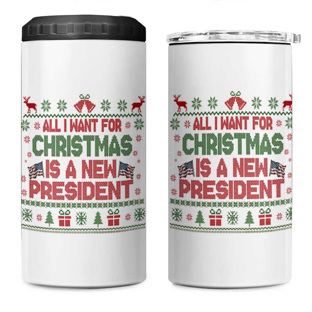 All I Want For Christmas Is A New President 4 in 1 Can Cooler Tumbler Funny Democrat Christmas - Wonder Print Shop