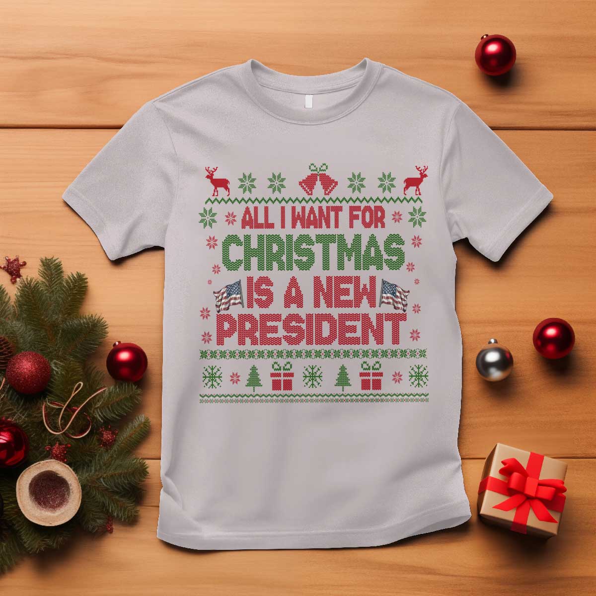 All I Want For Christmas Is A New President T Shirt Funny Democrat Christmas - Wonder Print Shop