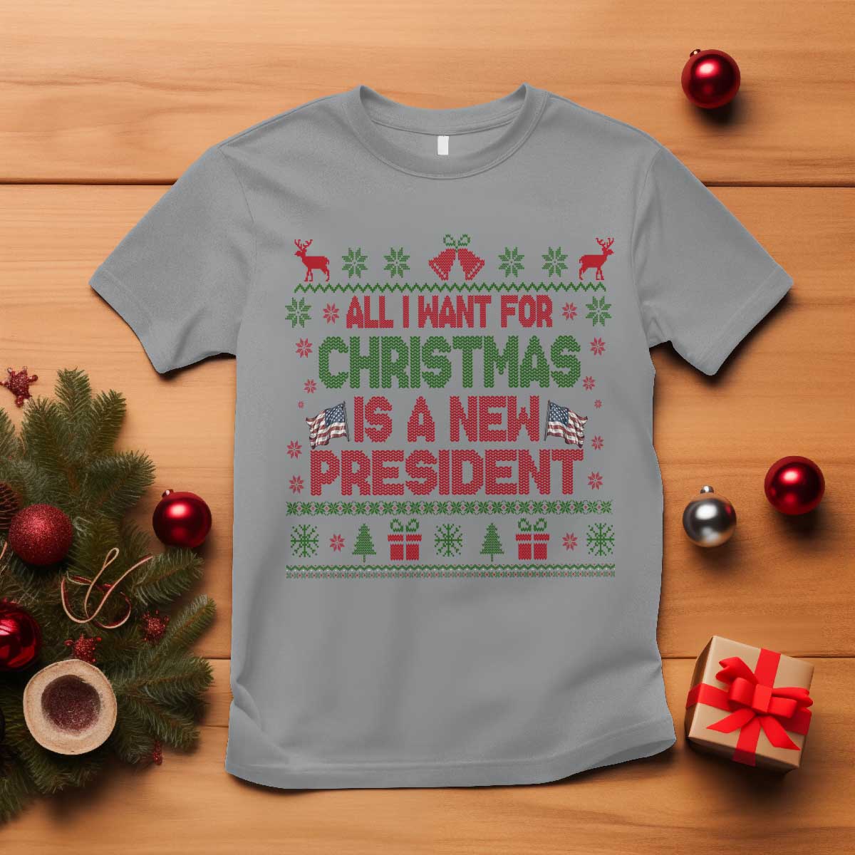 All I Want For Christmas Is A New President T Shirt Funny Democrat Christmas - Wonder Print Shop