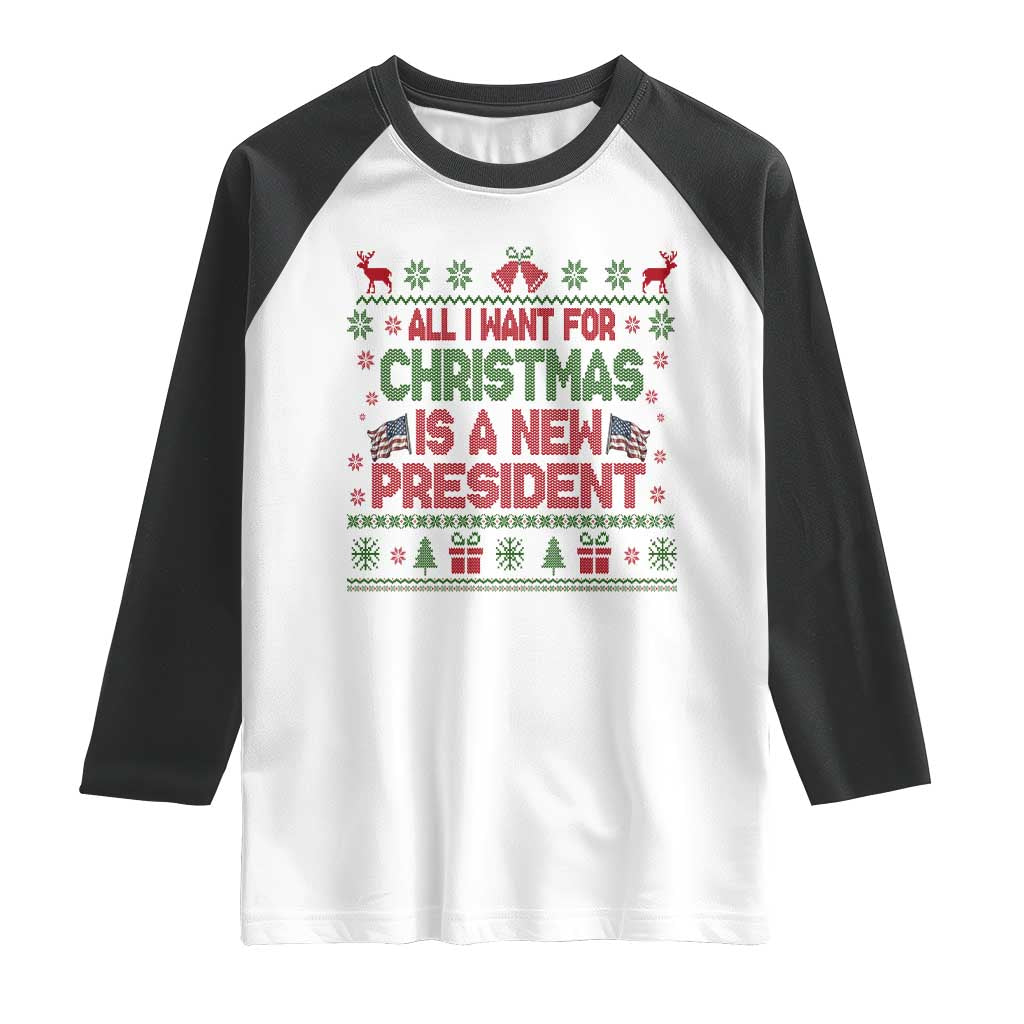 All I Want For Christmas Is A New President Raglan Shirt Funny Democrat Christmas - Wonder Print Shop