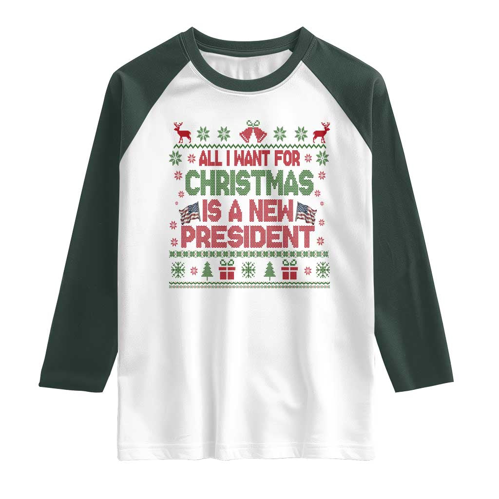 All I Want For Christmas Is A New President Raglan Shirt Funny Democrat Christmas - Wonder Print Shop