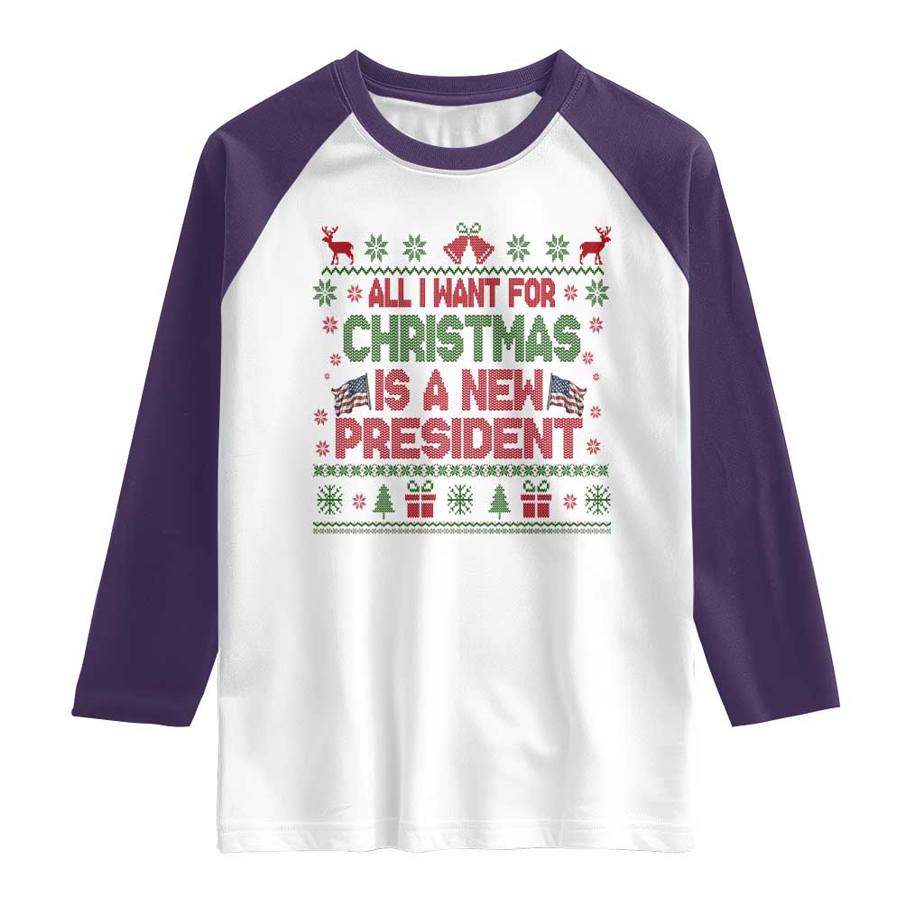 All I Want For Christmas Is A New President Raglan Shirt Funny Democrat Christmas - Wonder Print Shop