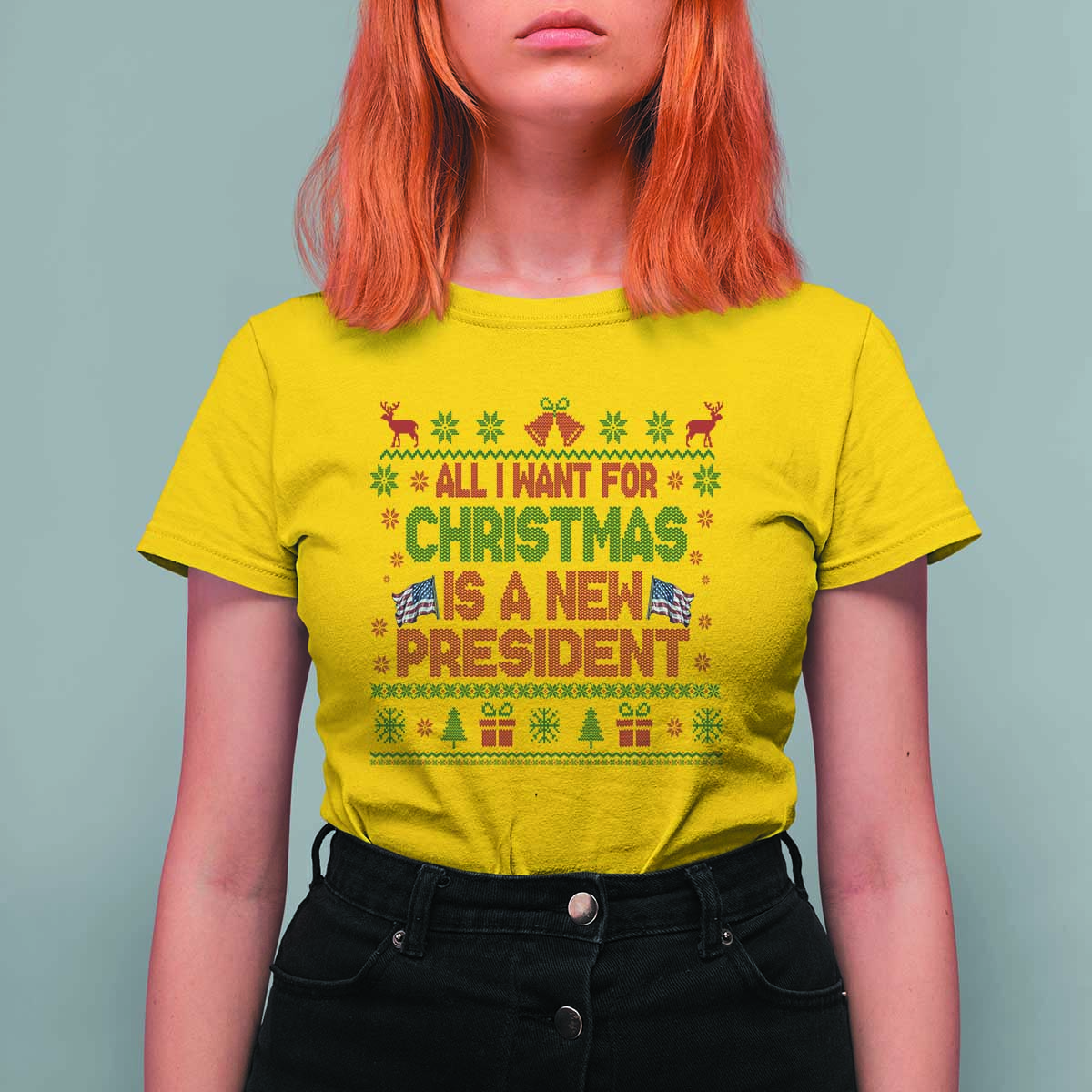 All I Want For Christmas Is A New President T Shirt For Women Funny Democrat Christmas - Wonder Print Shop
