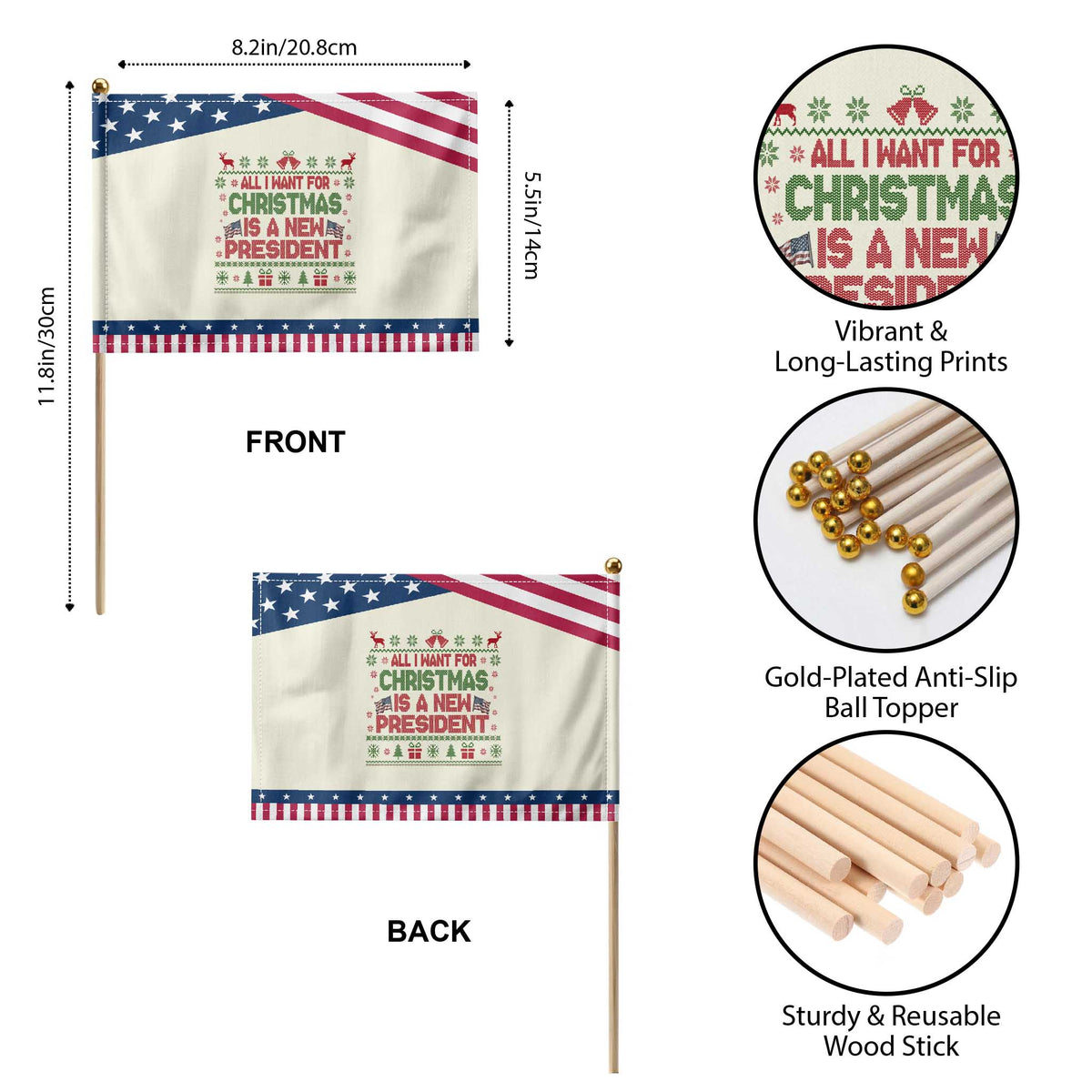 All I Want For Christmas Is A New President Patriotic Handheld Flag Funny Democrat Christmas
