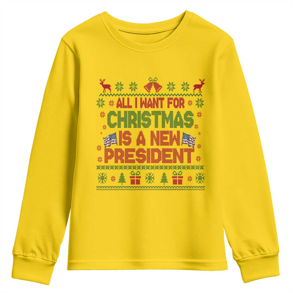All I Want For Christmas Is A New President Youth Sweatshirt Funny Democrat Christmas - Wonder Print Shop