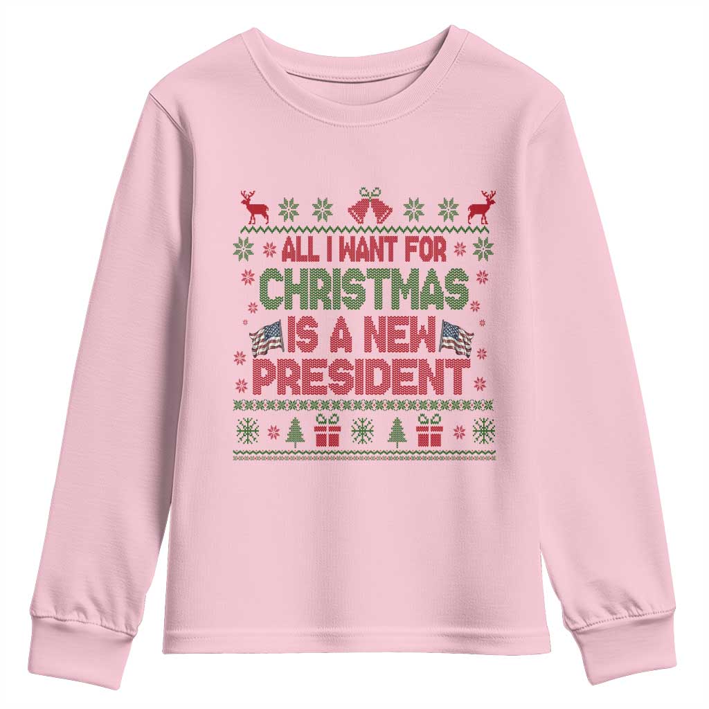 All I Want For Christmas Is A New President Youth Sweatshirt Funny Democrat Christmas - Wonder Print Shop
