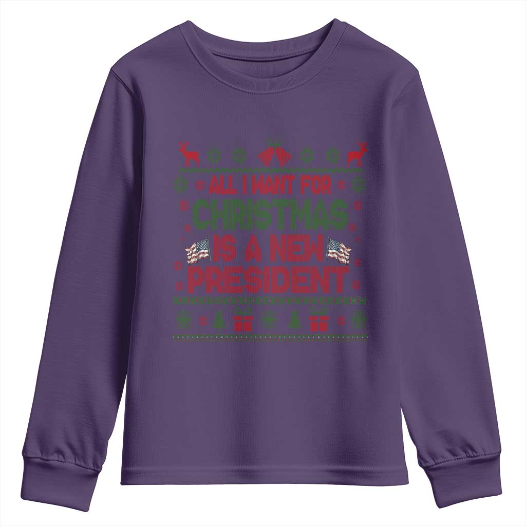 All I Want For Christmas Is A New President Youth Sweatshirt Funny Democrat Christmas - Wonder Print Shop