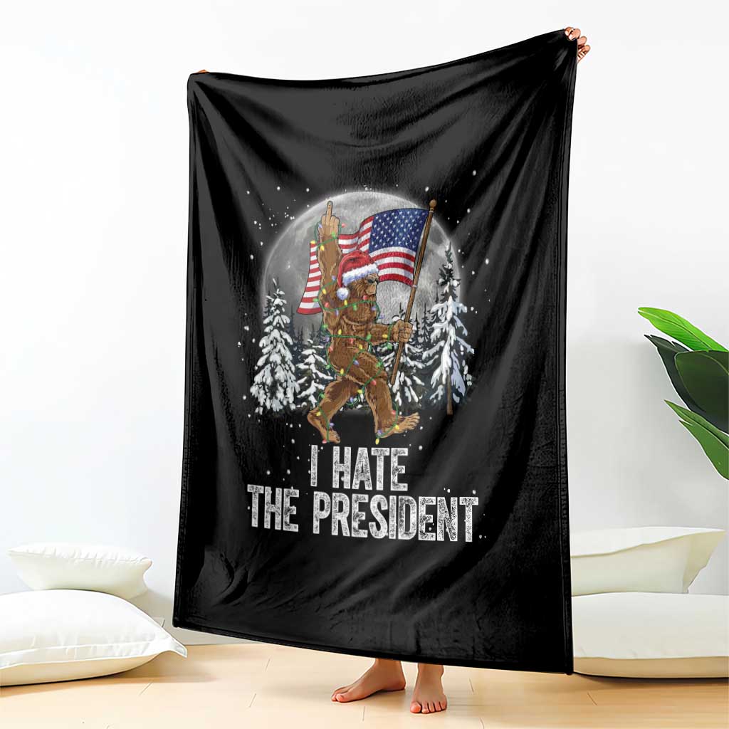 Funny Bigfoot Christmas Political Meme Throw Blanket I Hate The President - Wonder Print Shop